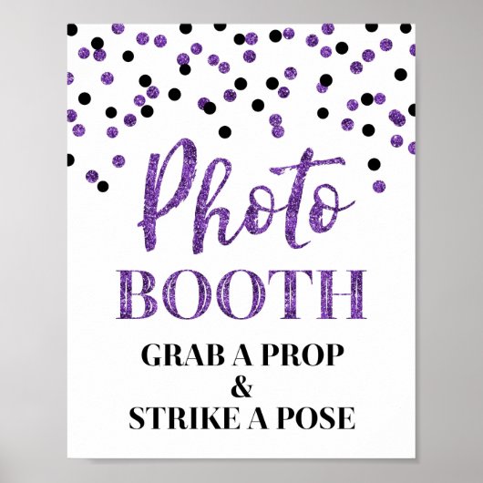 Foto Booth Wedding Sign Black Lila Confetti Poster (Vorne)