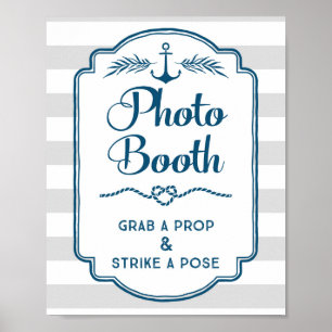 Foto Booth Wedding Sign Blue Nautical Stripes Poster