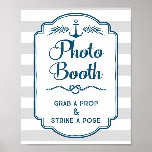 Foto Booth Wedding Sign Blue Nautical Stripes Poster (Vorne)