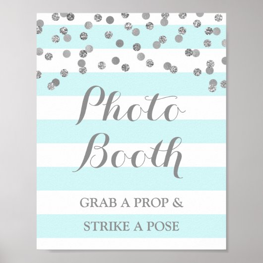 Foto Booth Wedding Sign Blue Silver Confetti Poster (Vorne)