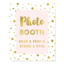 Foto Booth Wedding Sign Blush Gold Confetti
