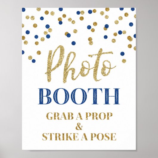 Foto Booth Wedding Sign Gold Blue Confetti Poster (Vorne)