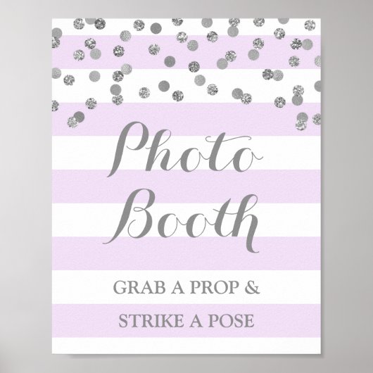 Foto Booth Wedding Sign Lila Silver Confetti Poster (Vorne)