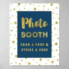 Foto Booth Wedding Sign Navy Blue Gold Confetti Poster