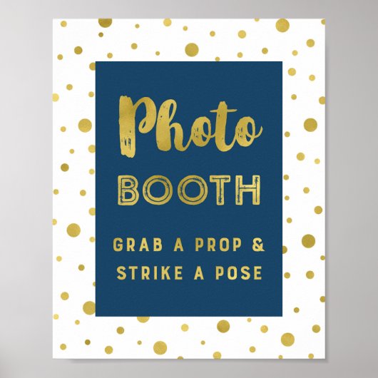 Foto Booth Wedding Sign Navy Blue Gold Confetti Poster (Vorne)