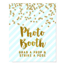 Foto Booth Wedding Sign Sky Blue Gold Streifen