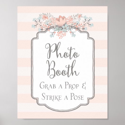 Foto Booth Wedding Signing Vintage Blumenstreifen Poster (Vorne)