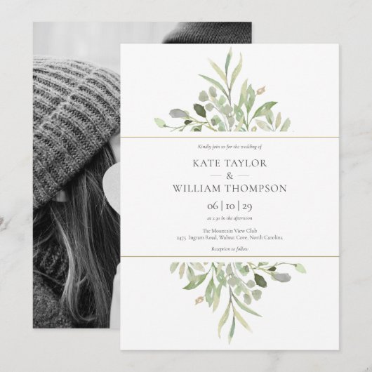 Foto Botanische Eukalyptus Grüne Hochzeit Einladung (Vorne/Hinten)