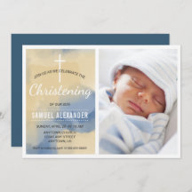 Foto Boy Christening, Watercolor Blue und Gold