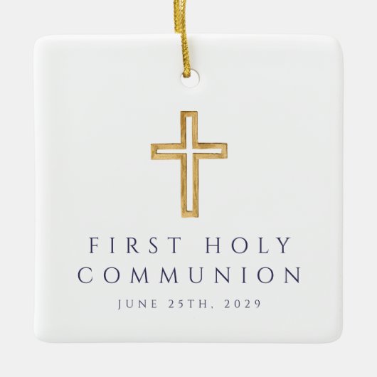 Foto Boy Religious Cross Blue First Communion Keramikornament (Vorderseite)