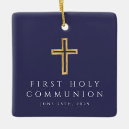 Foto Boy Religious Cross Blue First Communion Keramikornament