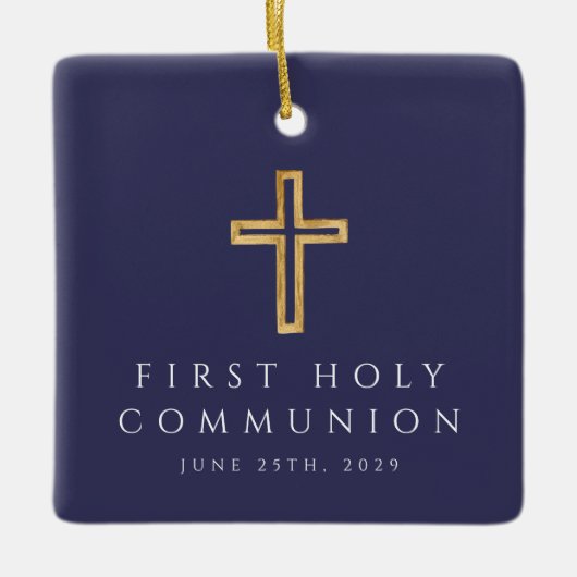 Foto Boy Religious Cross Blue First Communion Keramikornament (Vorderseite)