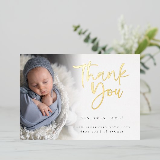 Foto Boy Vielen Dank für die Geburtshilfekarte Folieneinladung (Stehend vorne)