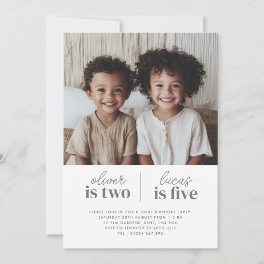 Foto Boys Joint Birthday Einladung - Script (Vorderseite)