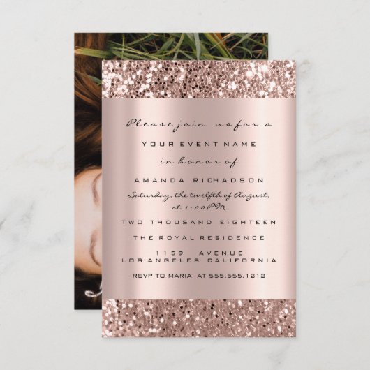 Foto Brautparty Rose Gold Tropfen Abschluss Einladung (Vorne/Hinten)