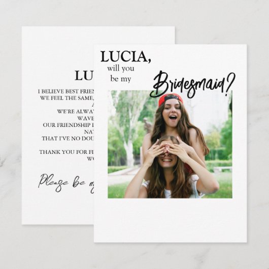 Foto Bridesmaid Vorschlag Card Vorlage (Vorne/Hinten)