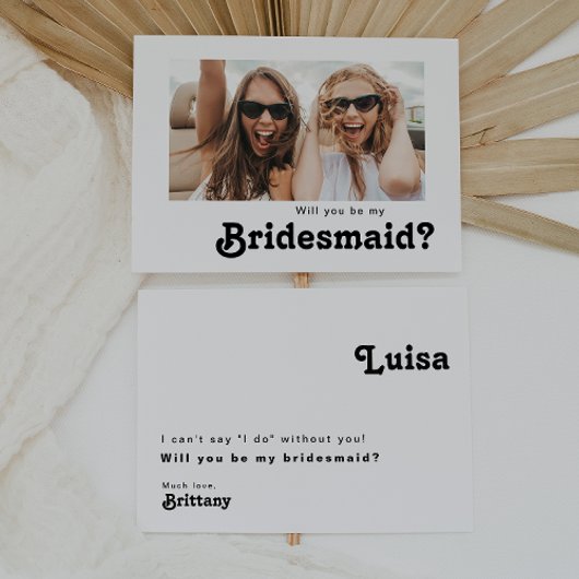 Foto Bridesmaid-Vorschlagskarte für Retro-Buchstab Einladung