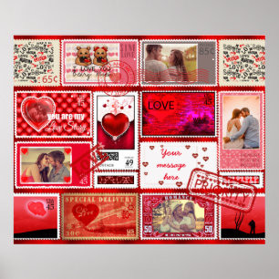 Foto Briefmarke Liebe Collage Red PSCX Poster