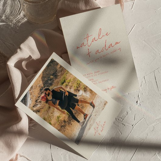 Foto Bright Orange Retro Fun Whimsical Wedding Einladung