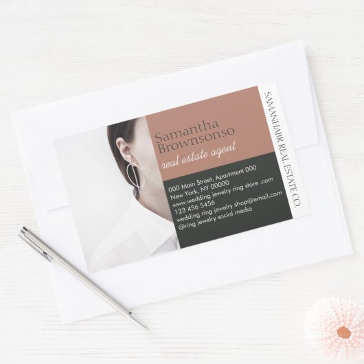 Foto Brown Elegant Minimal Rechteckiger Aufkleber (Umschlag)