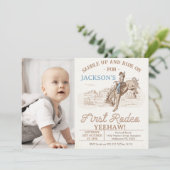 Foto Brown Vintag Cowboy Rodeo 1. Geburtstag Einladung (Stehend Vorderseite)