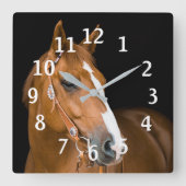 Foto Brown White Quarter Pferde nummeriert Quadratische Wanduhr (Vorderseite)