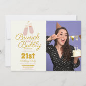 Foto Brunch und Bubbly Pink 21. Geburtstag Einladung (Vorderseite)