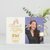 Foto Brunch und Bubbly Pink 21. Geburtstag Einladung (Stehend Vorderseite)
