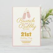 Foto Brunch und Bubbly Pink 21. Geburtstag Einladung (Stehend Vorderseite)