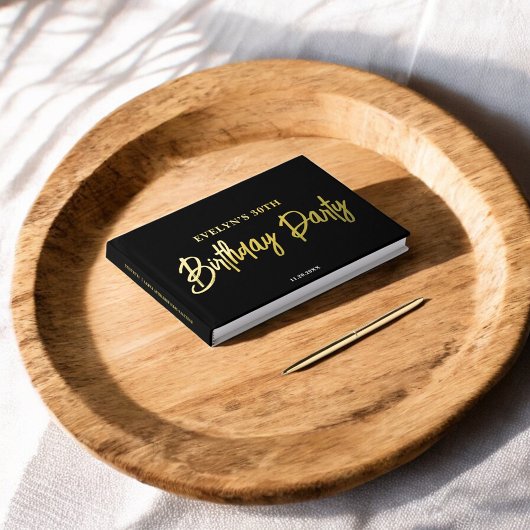 Foto Brush Script Elegant Black Birthday Gästebuch