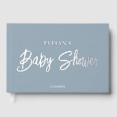 Foto Brush Script Elegant Blue Baby Shower Gästebuch (Vorderseite)