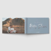 Foto Brush Script Elegant Blue Baby Shower Gästebuch (Voll)