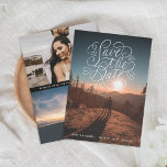 Foto "Buchstaben" Save The Date<br><div class="desc">Originelle Handschrift mit Herzen über vollblutendes Foto. Option für zwei weitere Fotos auf der Rückseite oder anpassen und bearbeiten,  wie gewünscht.</div>