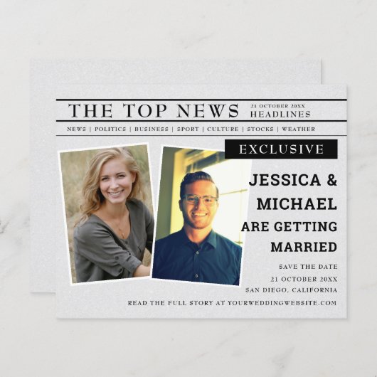 Foto "Budget Fun Newspaper Headline" Save the Date (Vorne/Hinten)