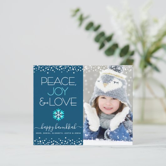 Foto Budget Hanukkah Peace Liebe Snowflake Card (Stehend Vorderseite)
