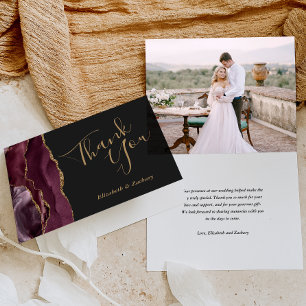 Foto Burgunder Achat Gold Dunkle Hochzeit Danke Karte