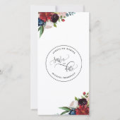 Foto Burgundy Blue Wedding Save the Date Lesezeich (Rückseite)