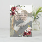 Foto Burgundy Geometric Floral Vellum Overlay Einladung (Stehend Vorderseite)