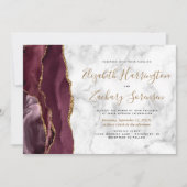 Foto Burgundy Gold Agate Marble Wedding Einladung (Vorderseite)