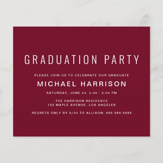Foto Burgundy Graduation Party Einladung (Rückseite)