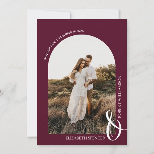Foto Burgundy QR-Code Hochzeit speichern das Datum Save The Date (Vorderseite)