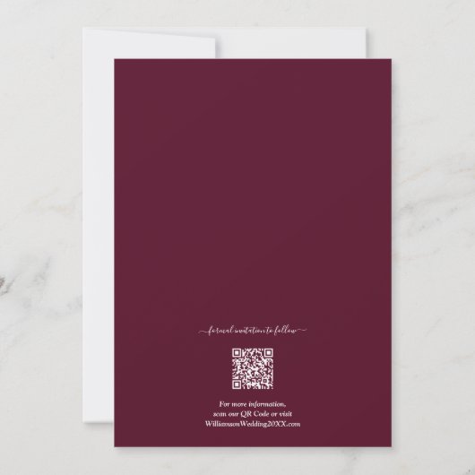 Foto Burgundy QR-Code Hochzeit speichern das Datum Save The Date (Rückseite)