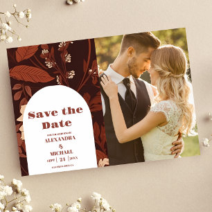 Foto Burgundy Wildblumen Hochzeit Save The Date