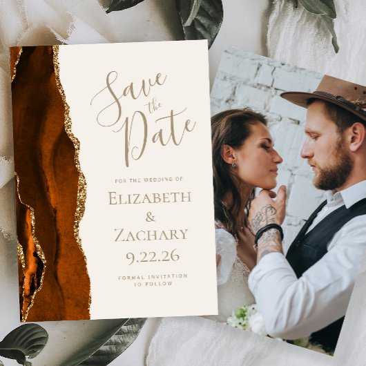 Foto Burnt Orange Agate Ivory Save the Date Einladung