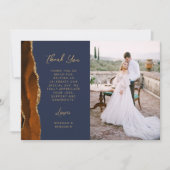 Foto Burnt Orange Agate Navy Gold Script Hochzeit Dankeskarte (Vorderseite)