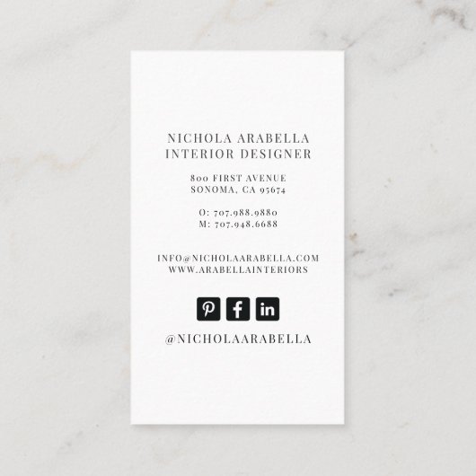 Foto Business Card für den modernen Innenarchitekt Visitenkarte (Rückseite)