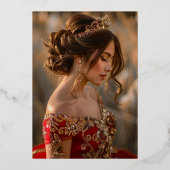 Foto Butterfly Red Gold Floral Quinceanera Folieneinladung (Rückseite)