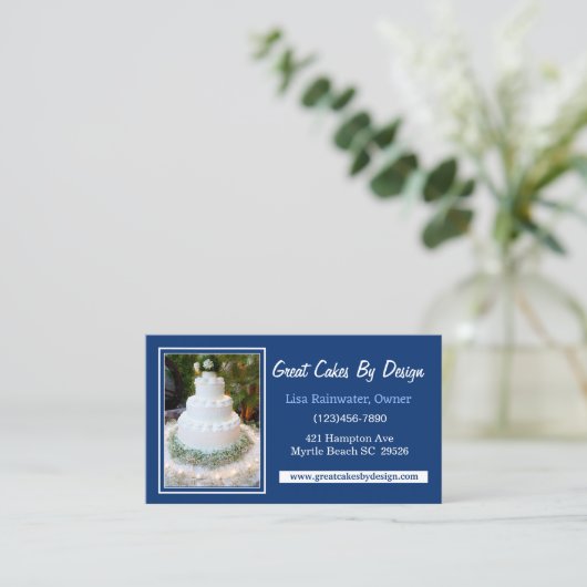 Foto Cake Baker Koch Caterer Decorator Blau Visitenkarte (Stehend Vorderseite)