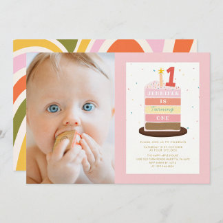 Foto Cake Candle Colorful Sparkon 1. Geburtstag Einladung