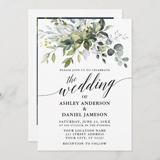 Foto Calligrafie Hochzeit von Aquarellfarben Einladung (Vorne/Hinten)